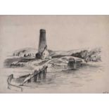 J. Dunn - THE WOODEN BRIDGE - Pencil on Paper - 10 x 14 inches - Signed