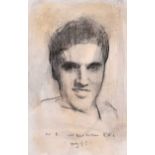 Ross Wilson, ARUA - STUDY OF ELVIS - Charcoal on Paper - 12 x 7.5 inches - Signed in Monogram