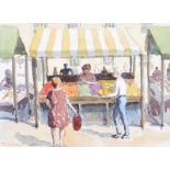 Robert Taylor Carson, RUA - THE FRUIT & VEGETABLE STALL - Watercolour Drawing - 8 x 11 inches -