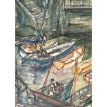 Olive Henry, RUA - FISHING BOATS IN THE HARBOUR - Watercolour Drawing - 10 x 7 inches - Signed