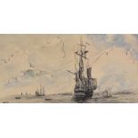 Anthony Carey Stannus - BELFAST LOUGH - Pen & Ink Drawing with Watercolour Wash - 4 x 8 inches -