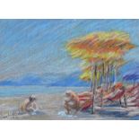 Coralie de Burgh Kinahan - ON THE BEACH, ITALY - Pastel on Paper - 8 x 11 inches - Signed