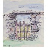 Maurice Canning Wilks, ARHA RUA - THE RED GATE - Watercolour Drawing - 8 x 7.5 inches - Signed