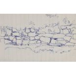 Tom Carr, HRHA RUA RWS - DRY STONE WALL - Pen & Ink Drawing - 4.5 x 7 inches - Unsigned