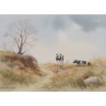Hamilton Sloan - CATTLE GRAZING - Watercolour Drawing - 8 x 10 inches - Signed