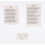 Seamus Heaney - POEM FOR MARIE & HELICON FOR MICHAEL LONGLEY - Print Black Ink Poems - 6 x 4