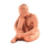 Hilary Bryson - SEATED FEMALE RESTING HER HEAD ON HER KNEE - Terracotta Sculpture - 9 x 6 inches -