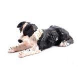 Hilary Bryson - LYING BLACK & WHITE COLLIE - Painted Terracotta Sculpture - 4 x 10 inches - Unsigned