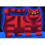 Graham Knuttel - RED STRIPED CAT - Coloured Print - 10 x 14 inches - Unsigned