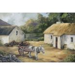 Stephen Brown - DONKEY & TURF CART - Oil on Canvas - 20 x 30 inches - Signed