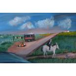 James Bingham - TRAVELLERS CAMP - Oil on Board - 20 x 30 inches - Signed