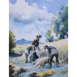 Charles McAuley - COLLECTING HAY - Coloured Print - 8 x 6 inches - Unsigned