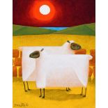 Graham Knuttel - MOONLIGHT SHEEP - Oil on Canvas - 14 x 11 inches - Signed