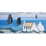 Markey Robinson - COTTAGE BY THE SEA - Coloured Print - 4 x 8 inches - Signed