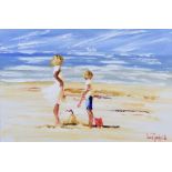 Louise Mansfield - ME & MY SISTER WATCHING THE BOATS - Oil on Board - 19 x 29 inches - Signed