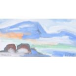 Markey Robinson - DISTANT MOUNTAINS, GWEEDORE - Gouache on Board - 5 x 10 inches - Signed