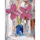 Colin Flack - CERISE FLOWERS IN A VASE - Oil on Board - 9 x 7 inches - Signed