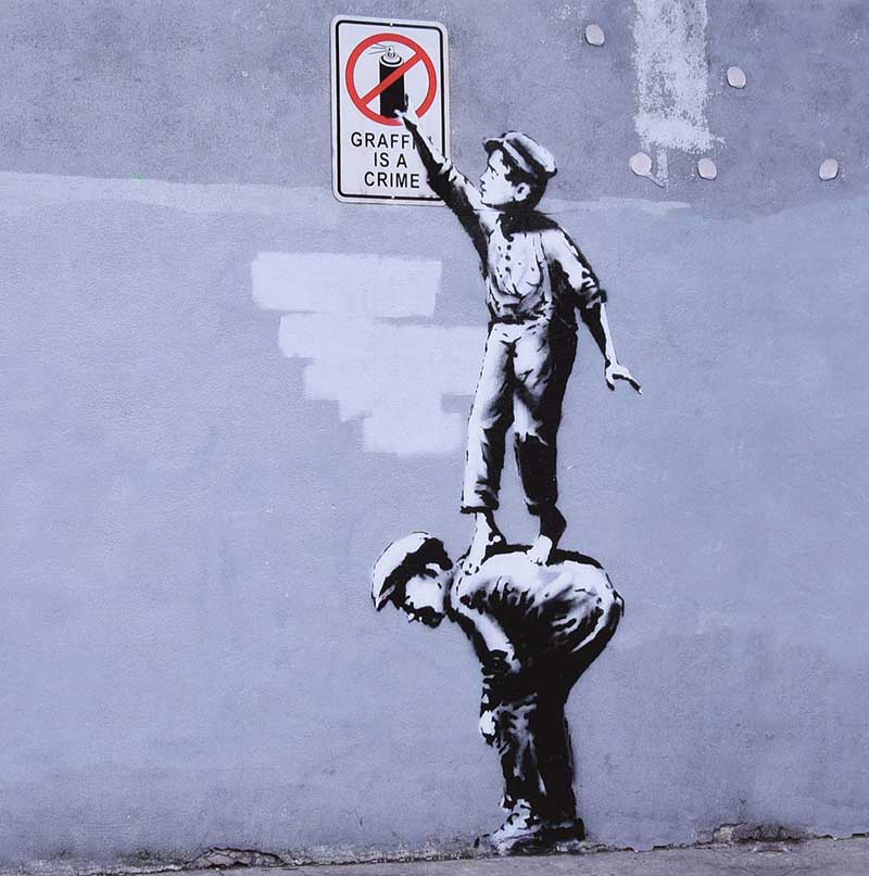 Banksy - GRAFFITI IS A CRIME - Coloured Print - 10.5 x 10.5 inches - Unsigned