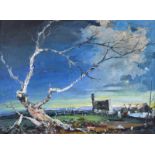 Gerald Walby - TREE & COTTAGE RUINS - Oil on Board - 14 x 18 inches - Signed