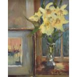 Liam Treacy - DAFFODILS & PICTURE - Oil on Board - 10 x 8 inches - Signed