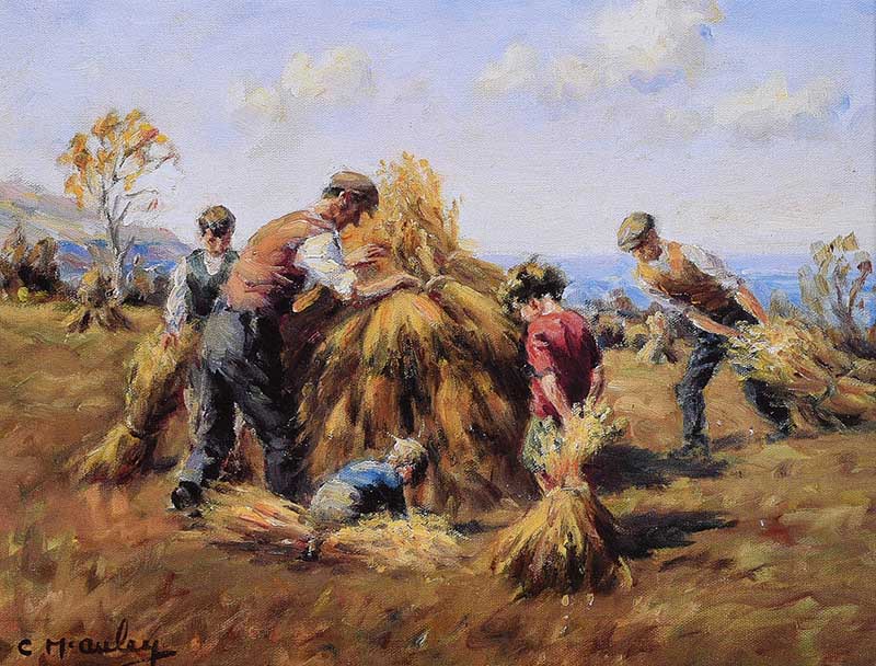 Charles McAuley - STACKING HAY - Coloured Print - 6 x 8 inches - Unsigned