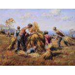 Charles McAuley - STACKING HAY - Coloured Print - 6 x 8 inches - Unsigned