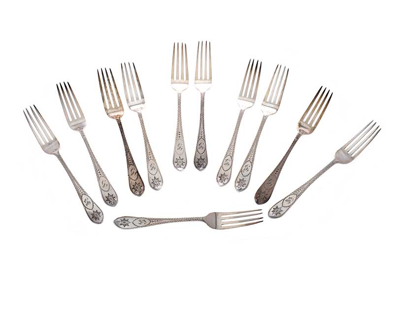 SET OF ELEVEN SILVER DINNER FORKS