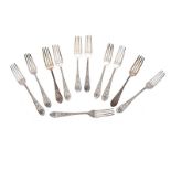 SET OF ELEVEN SILVER DINNER FORKS