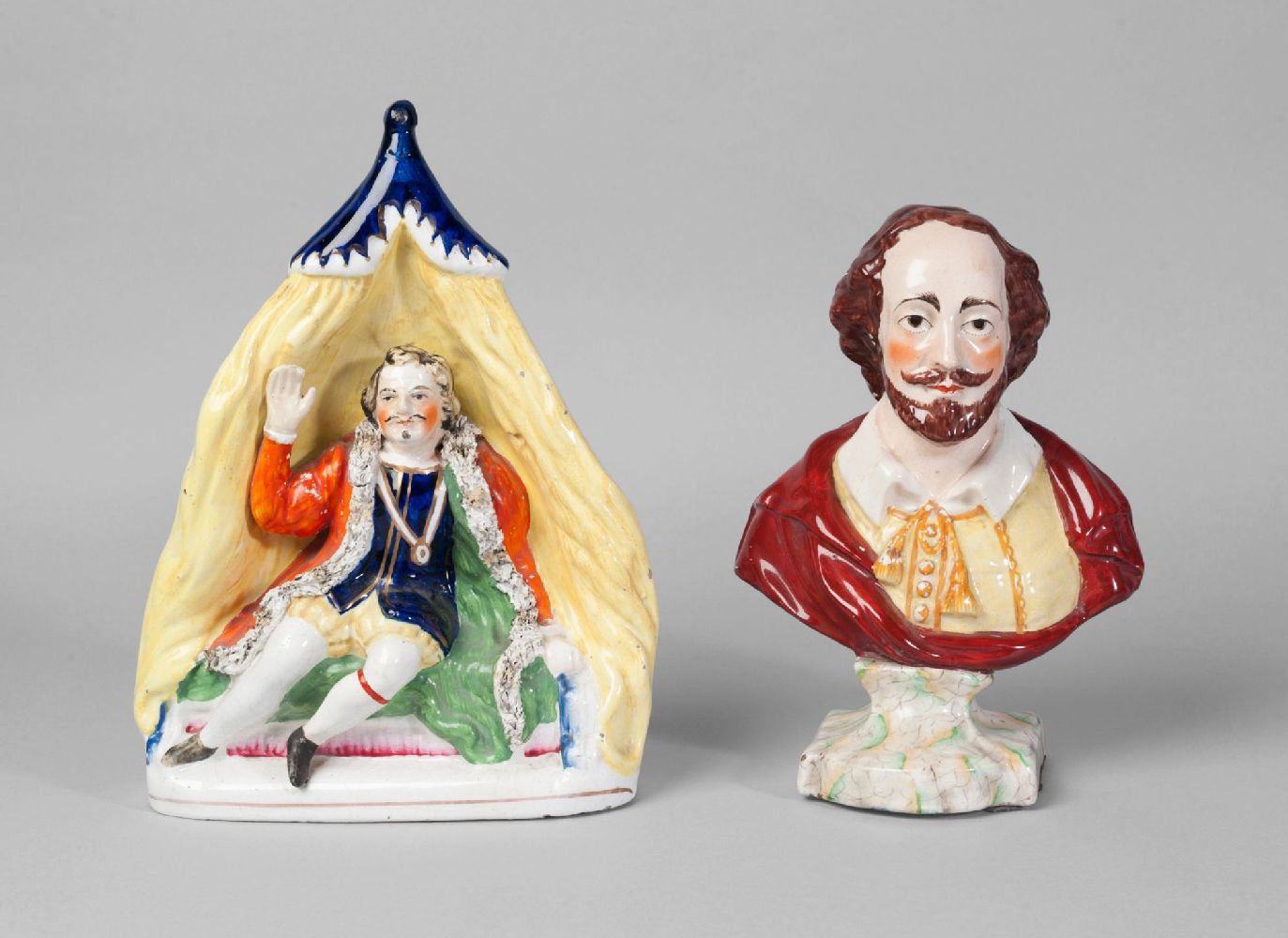 A Staffordshire bust of William Shakespeare, 23cm high, together with another Staffordshire model of