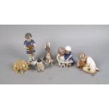 A collection of Bing and Grondahl porcelain figures, 20th century, to include a rabbit, a penguin, a