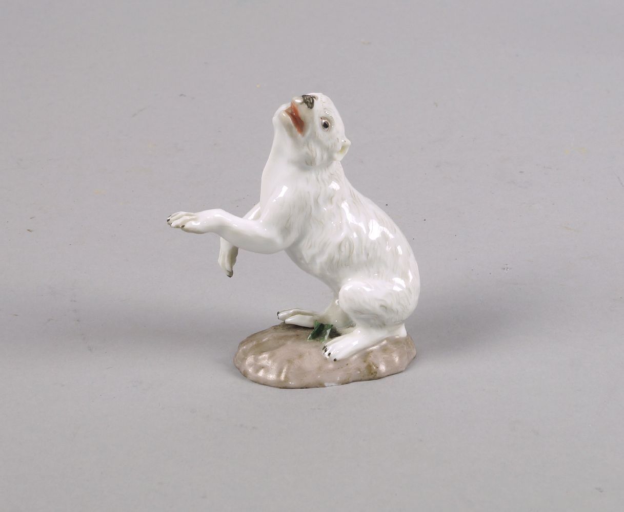 A Meissen porcelain model of a standing bear, blue crossed swords mark to base and inscribed marks