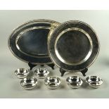 A large Christofle silver plated meat platter, 55cm wide, together with a matching circular platter,