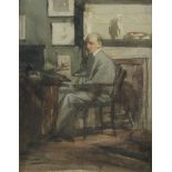 William Kneen, British 1862-1921- Portrait of a man seated at his desk; watercolour, signed, 22.