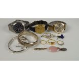A quantity of jewellery costume jewellery and watchescomprising: an 18ct. gold circular-cut