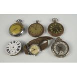 A group of base metal pocket watches a pocket watch movement by Elgin and a stainless steel
