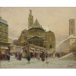 Anatoily Gridnev, Russian b.1946- Parisian winter street market; oil on canvas board, signed in