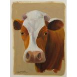 Gilles Capton, French b.1961 -Head of a cow; oil on paper, signed, 29x23cm, (ARR)