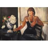 Philip Core, British 1951-1989- Portrait of Cassandra Jardine; oil on canvas, 91.5x121.5cm, (