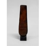 Peter Hayes, British b.1946- Red Form; raku ceramic on welsh slate, signed and dated 98 on base,