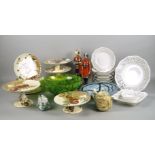A Cauldon pottery part dessert service, to comprise four tazza, a low tazza, and eleven plates,