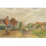 British School, late 19th century- Horse and cart in Village green; watercolour, 18x27cm: together