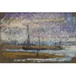Attributed to William Luscombe Pare, British c.1875-1935- Coastal scene with boats ashore; pastel
