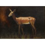 Gert Pieterson, South African b.1930- Antelopes; oils on canvas stuck down on board, both signed and