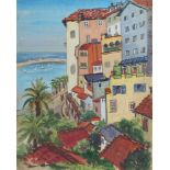 Lotti Reizenstein, German/British 1904-1982- Mediterranean seaside town; gouache on paper,