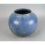 A blue glazed globular vase by the Coldrum pottery, impressed marks to base, (a/f), 24cm high