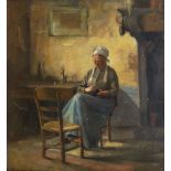 Lady Helena Gliechen OBE DstJ, British 1873-1947- Old woman seated in a kitchen; oil on panel,
