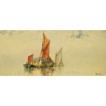 Frederick James Aldridge, British 1850-1933- Haybarge; watercolour, signed, 7.4x17.2cm