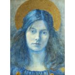 British school, late 19th/early 20th century- Portrait of a woman; watercolour and gold paint, 37.