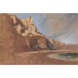 Circle of Edward Lear, British 1812-1888- Cliff tops by the sea; watercolour over traces of