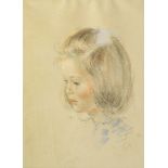 British School, mid 20th century- Portrait of a young girl; pastel, initialled, 35.5x26.5cm